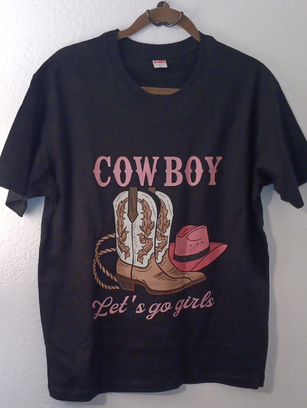 Women's Black Short-Sleeve Graphic Tee - Pink Cowboy Design
